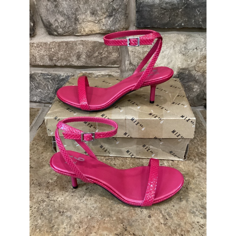 Mix No. 6 Tryllia Berry Pink Glossy Snake Kitten Heel Sandals M6-TRYLLIA Size 8M